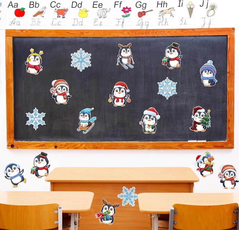 TREWAVE Winter Christmas Penguin Snowflakes Cutouts Christmas Bulletin Board Decorations Classroom Winter Holiday Cut-Outs Decor Home School Christmas Stickers for Wall Window Blackboard - Image 4